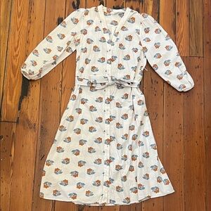 Zara White Floral Dress with Belt